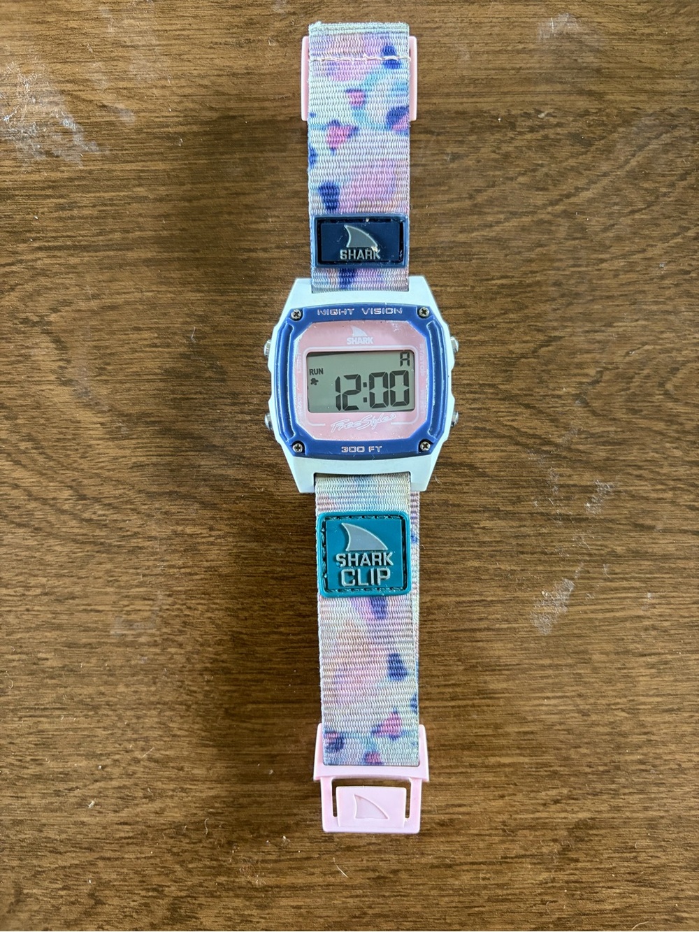 SHARK Clip Digital Watch for Women — Pink Floral Strap